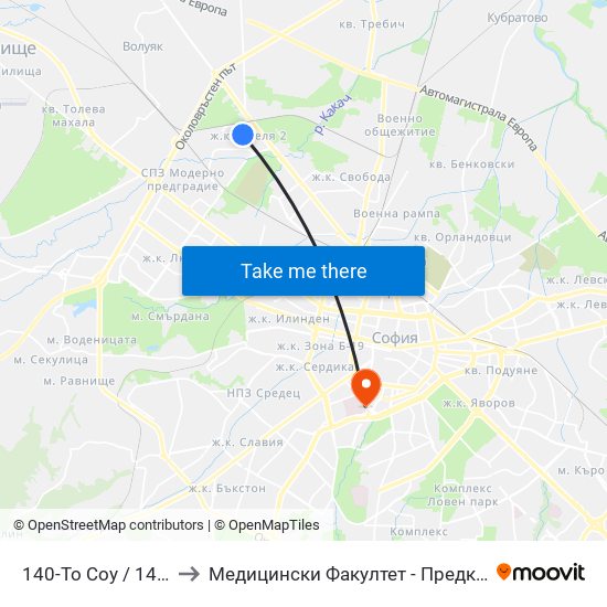 140-То Соу / 140-Th School (0013) to Медицински Факултет - Предклиничен Университетски Център map