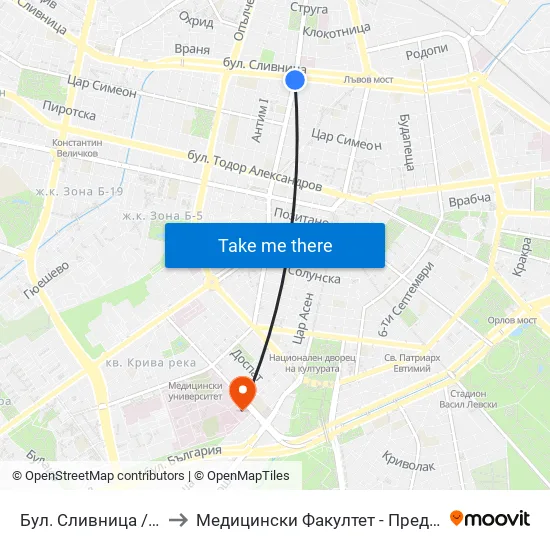 Бул. Сливница / Slivnitsa Blvd. (0376) to Медицински Факултет - Предклиничен Университетски Център map