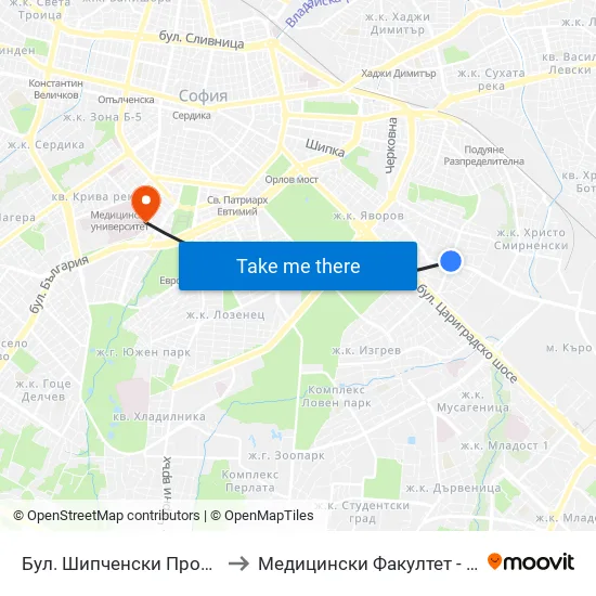 Бул. Шипченски Проход / Shipchenski Prohod Blvd. (0402) to Медицински Факултет - Предклиничен Университетски Център map