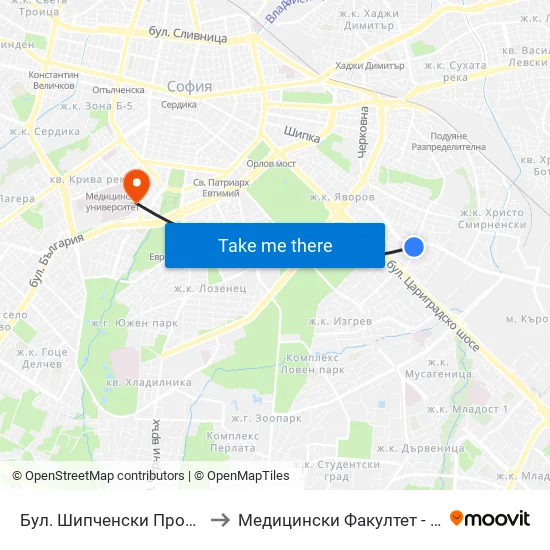 Бул. Шипченски Проход / Shipchenski Prohod Blvd. (0403) to Медицински Факултет - Предклиничен Университетски Център map