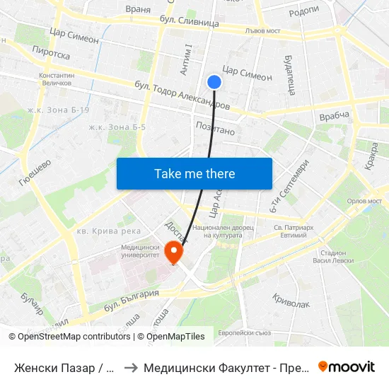 Женски Пазар / Women’S Market (0379) to Медицински Факултет - Предклиничен Университетски Център map