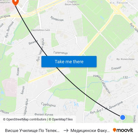 Висше Училище По Телекомуникации / University Of Telecommunications And Post (1397) to Медицински Факултет - Предклиничен Университетски Център map