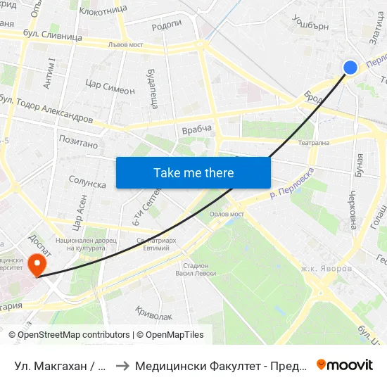 Ул. Макгахан / Macgahan St. (2041) to Медицински Факултет - Предклиничен Университетски Център map