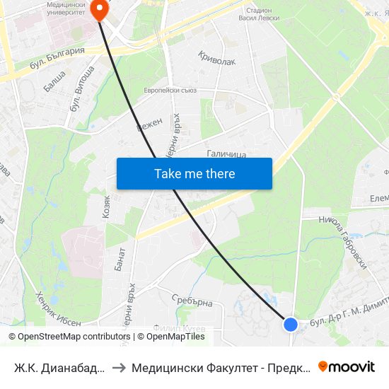 Ж.К. Дианабад / Dianabad (0602) to Медицински Факултет - Предклиничен Университетски Център map