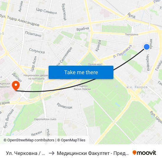 Ул. Черковна / Cherkovna St. (2259) to Медицински Факултет - Предклиничен Университетски Център map