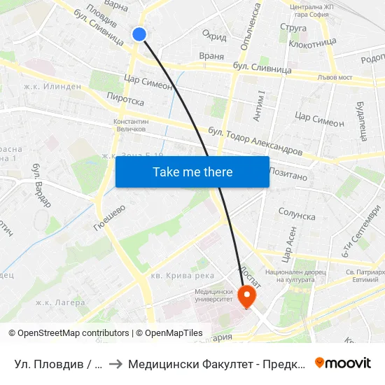 Ул. Пловдив / Plovdiv St. (2421) to Медицински Факултет - Предклиничен Университетски Център map