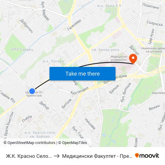 Ж.К. Красно Село / Krasno Selo Qr. (0638) to Медицински Факултет - Предклиничен Университетски Център map