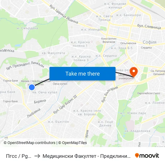 Пгсс / Pgss (1566) to Медицински Факултет - Предклиничен Университетски Център map