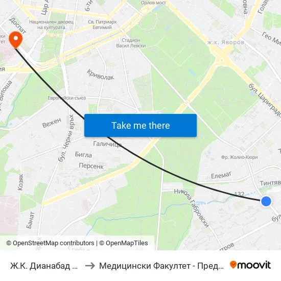 Ж.К. Дианабад / Dianabad Qr. (0630) to Медицински Факултет - Предклиничен Университетски Център map