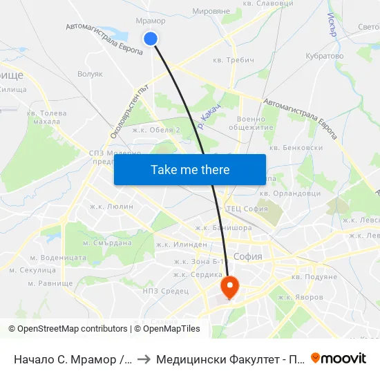 👋 Начало С. Мрамор / Entry To Mramor Village (1675) to Медицински Факултет - Предклиничен Университетски Център map