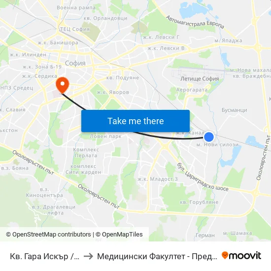 Кв. Гара Искър / Gara Iskar Qr. (0034) to Медицински Факултет - Предклиничен Университетски Център map