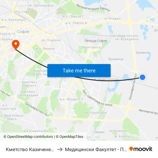 Кметство Казичене / Kazichene Municipality (0940) to Медицински Факултет - Предклиничен Университетски Център map