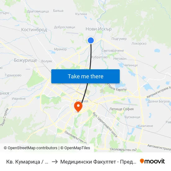 Кв. Кумарица / Kumaritsa Qr. (0859) to Медицински Факултет - Предклиничен Университетски Център map