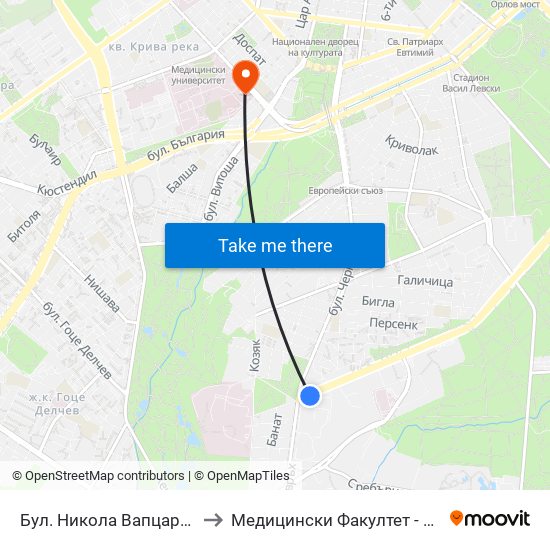 Бул. Никола Вапцаров / Nikola Vaptsarov Blvd. (0344) to Медицински Факултет - Предклиничен Университетски Център map