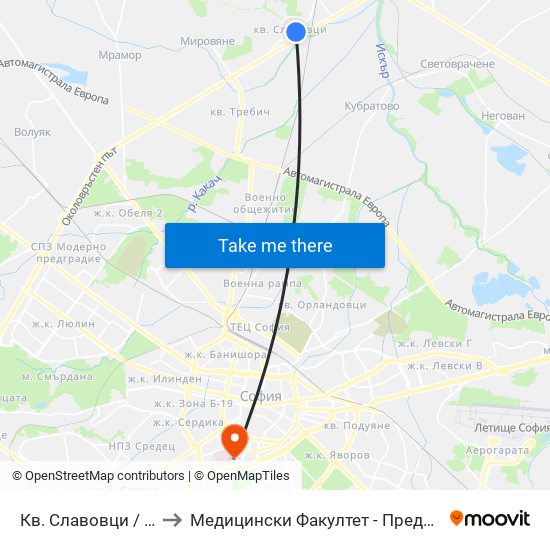 Кв. Славовци / Slavovtsi Qr. (0904) to Медицински Факултет - Предклиничен Университетски Център map