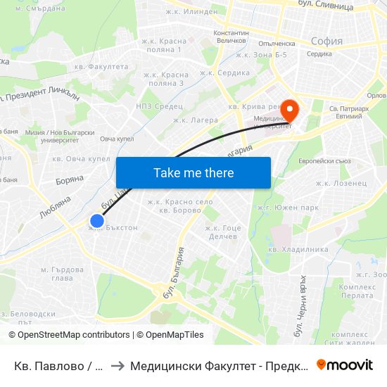Кв. Павлово / Pavlovo Qr. (0890) to Медицински Факултет - Предклиничен Университетски Център map