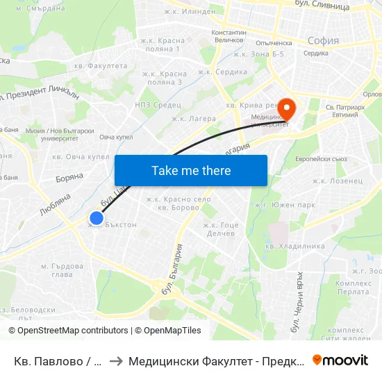 Кв. Павлово / Pavlovo Qr. (0893) to Медицински Факултет - Предклиничен Университетски Център map