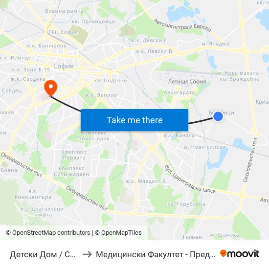 Детски Дом / Children’S Home (0527) to Медицински Факултет - Предклиничен Университетски Център map