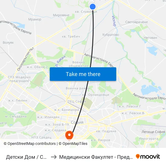 👋 Детски Дом / Children’S Home (0529) to Медицински Факултет - Предклиничен Университетски Център map