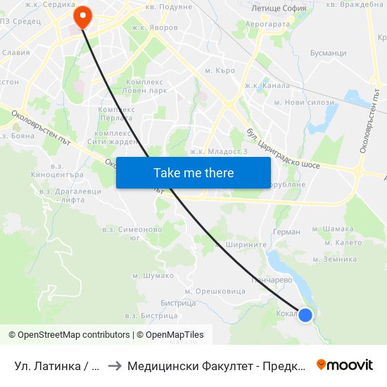 Ул. Латинка / Latinka St. (2019) to Медицински Факултет - Предклиничен Университетски Център map