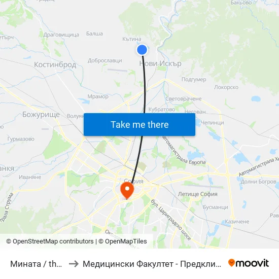 Мината / the Mine (1069) to Медицински Факултет - Предклиничен Университетски Център map