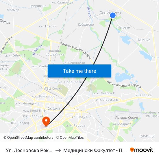 Ул. Лесновска Река / Lesnovska Reka St. (2544) to Медицински Факултет - Предклиничен Университетски Център map