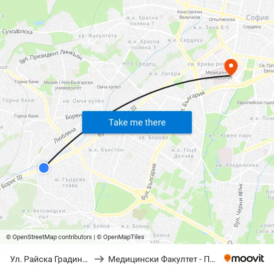 Ул. Райска Градина / Rayska Gradina St. (2261) to Медицински Факултет - Предклиничен Университетски Център map