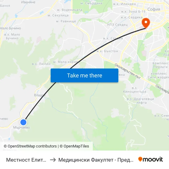 Местност Елите / Elite Area (0573) to Медицински Факултет - Предклиничен Университетски Център map