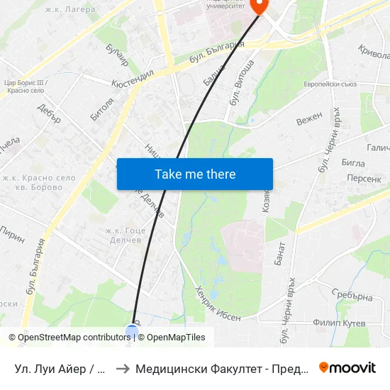 Ул. Луи Айер / Louis Eyer St. (2034) to Медицински Факултет - Предклиничен Университетски Център map