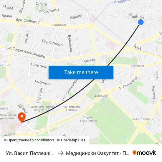 Ул. Васил Петлешков / Vasil Petleshkov St. (1864) to Медицински Факултет - Предклиничен Университетски Център map