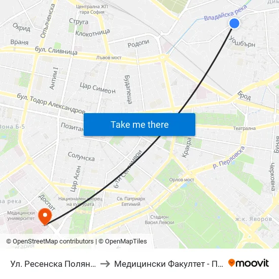 Ул. Ресенска Поляна / Resenska Polyana St. (2156) to Медицински Факултет - Предклиничен Университетски Център map