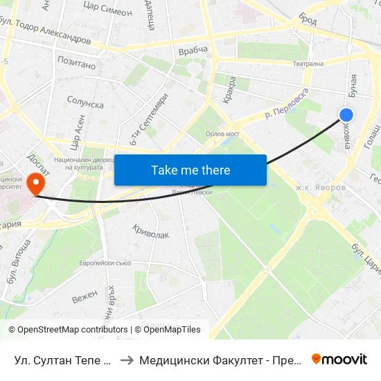 Ул. Султан Тепе / Sultan Tepe St. (2195) to Медицински Факултет - Предклиничен Университетски Център map