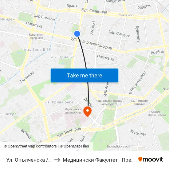 Ул. Опълченска / Opalchenska St. (2086) to Медицински Факултет - Предклиничен Университетски Център map