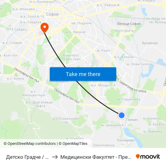👋 Детско Градче / Children’S Town (0536) to Медицински Факултет - Предклиничен Университетски Център map