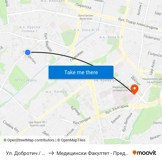 Ул. Добротич / Dobrotich St. (1933) to Медицински Факултет - Предклиничен Университетски Център map
