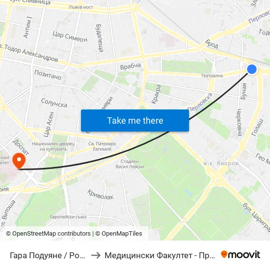 Гара Подуяне / Poduyane Train Station (0471) to Медицински Факултет - Предклиничен Университетски Център map
