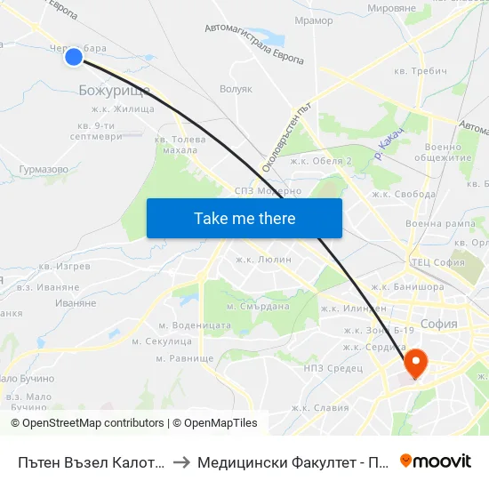 Пътен Възел Калотина / Kalotina Junction (2603) to Медицински Факултет - Предклиничен Университетски Център map