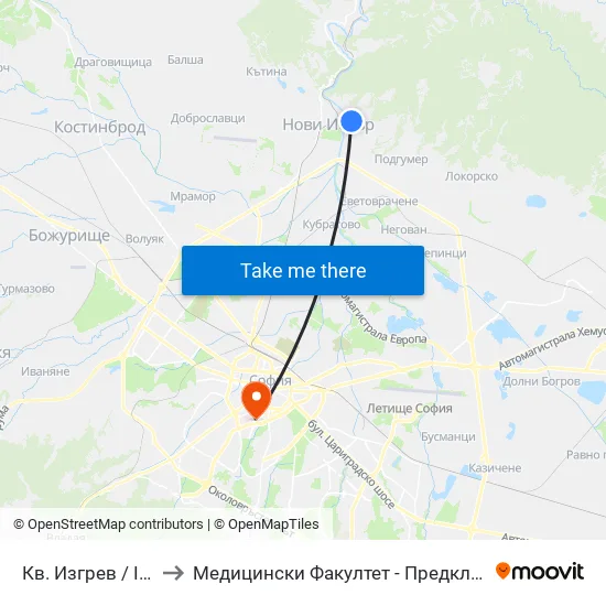 Кв. Изгрев / Izgrev Qr. (0846) to Медицински Факултет - Предклиничен Университетски Център map