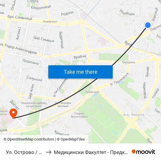 Ул. Острово / Ostrovo St. (2100) to Медицински Факултет - Предклиничен Университетски Център map