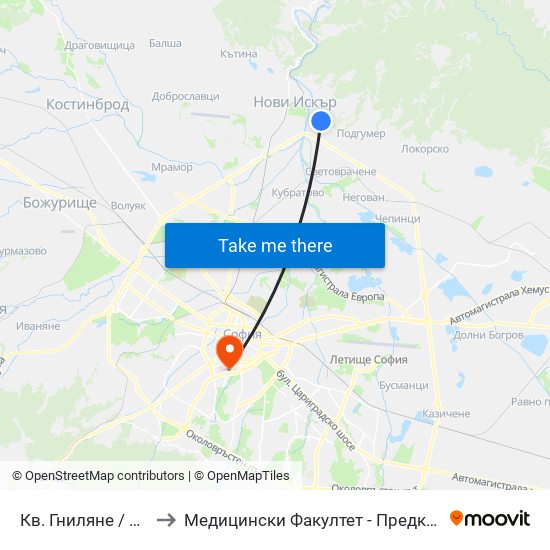 Кв. Гниляне / Gnilyane Qr. (0827) to Медицински Факултет - Предклиничен Университетски Център map