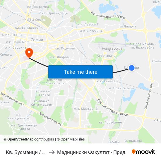 Кв. Бусманци / Busmantsi Qr. (0814) to Медицински Факултет - Предклиничен Университетски Център map