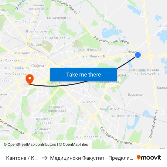 Кантона / Kantona (0787) to Медицински Факултет - Предклиничен Университетски Център map