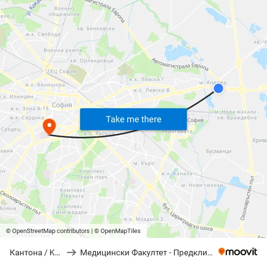 Кантона / Kantona (0793) to Медицински Факултет - Предклиничен Университетски Център map