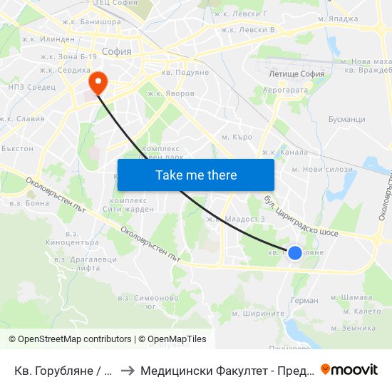 Кв. Горубляне / Gorublyane Qr. (0830) to Медицински Факултет - Предклиничен Университетски Център map