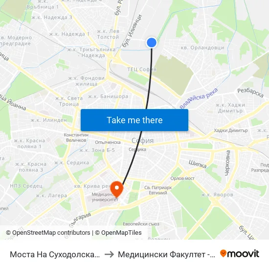 Моста На Суходолска Река / Suhodolska River Bridge (1506) to Медицински Факултет - Предклиничен Университетски Център map