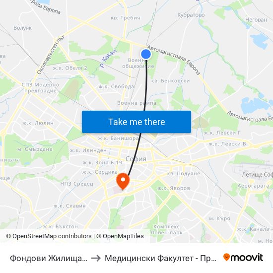 Фондови Жилища / Fondovi Zhilishta (2292) to Медицински Факултет - Предклиничен Университетски Център map