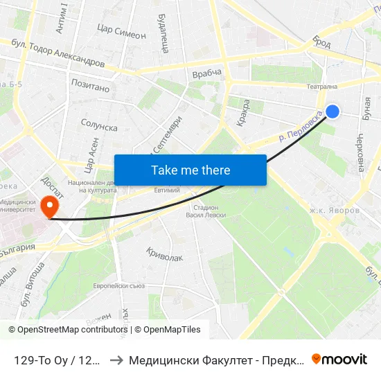 129-То Оу / 129-Th School (2271) to Медицински Факултет - Предклиничен Университетски Център map