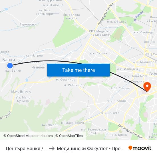 Центъра Банкя / Bankya Centre (0502) to Медицински Факултет - Предклиничен Университетски Център map