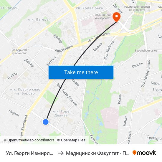 Ул. Георги Измирлиев / Georgi Izmirliev St. (6276) to Медицински Факултет - Предклиничен Университетски Център map