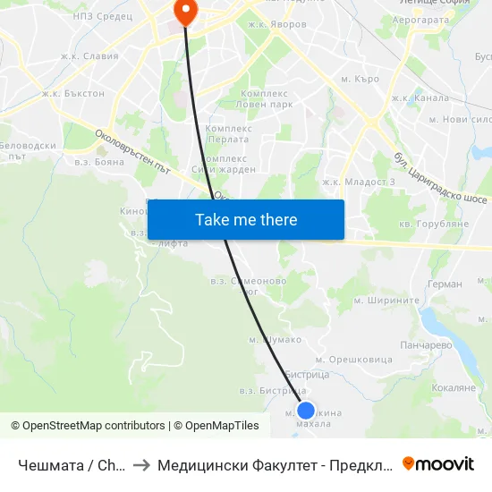 👋 Чешмата / Cheshmata (1507) to Медицински Факултет - Предклиничен Университетски Център map